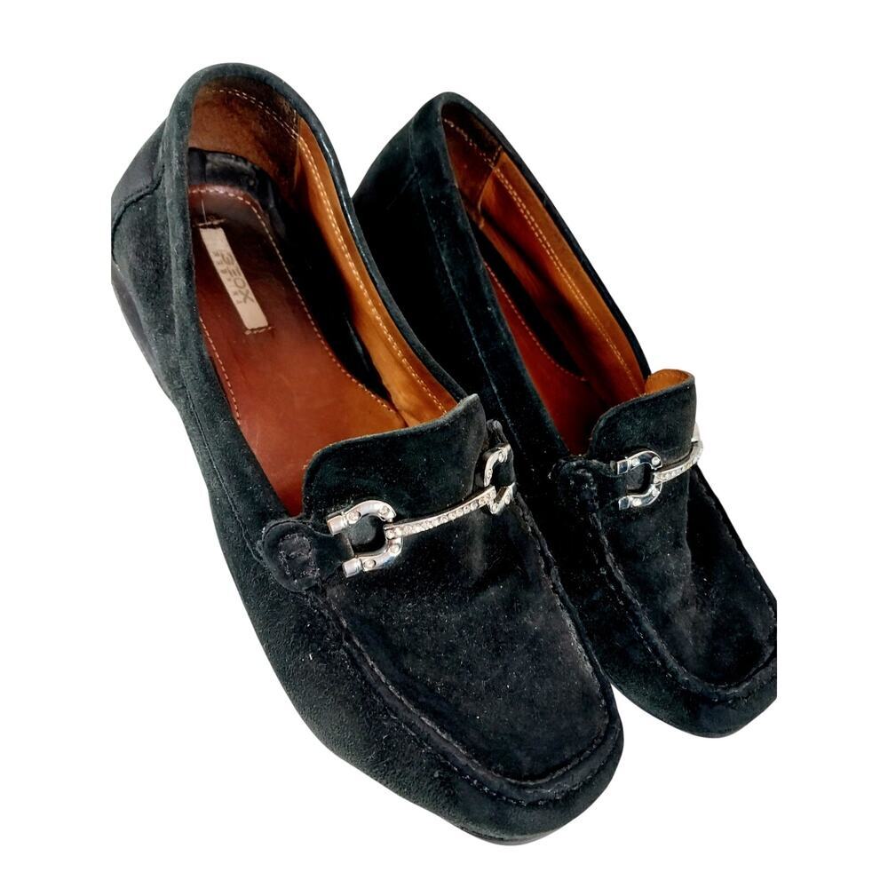 GEOX! LUXE BLACK GENUINE SUEDE LEATHER BEJEWELED HARNESS LOAFER FLATS! SZ 6M